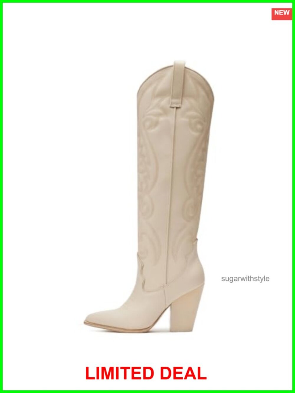 Pointed Toe Knee High Cowboy Boots Chunky High Heels Pull-on Embroidered
